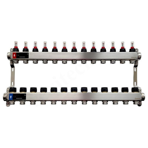 Коллектор WAAG 1"х3/4", 13вых., c клапанами, с расходомерами, сталь нерж.