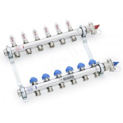Коллектор Rehau HKV-D 1"х3/4", 8вых., c клапанами, с расходомерами, сталь нерж., (компл), в сборе