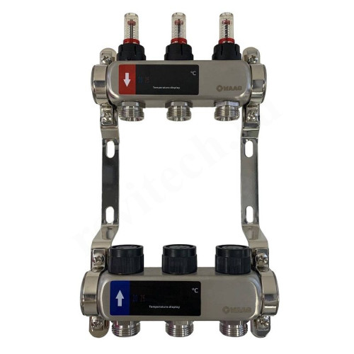 Коллектор WAAG 1"х3/4", 3вых., c клапанами, с расходомерами, сталь нерж.