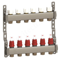 Коллектор General Fittings CX 1"х3/4", 6вых., c клапанами, с расходомерами, сталь нерж.