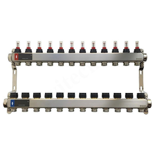 Коллектор WAAG 1"х3/4", 12вых., c клапанами, с расходомерами, сталь нерж.