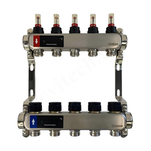 Коллектор WAAG 1"х3/4", 5вых., c клапанами, с расходомерами, сталь нерж.