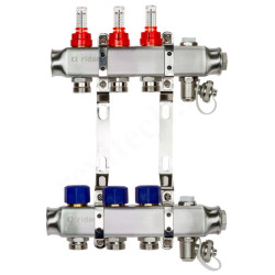 Коллектор Ридан SSM-RF 3 1"х3/4", 3вых., c клапанами, с расходомерами, сталь нерж., синий, в сборе