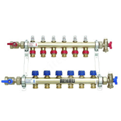 Коллектор Rehau HKV-D 1"х3/4", 6вых., c клапанами, с расходомерами, сталь нерж., (компл), в сборе