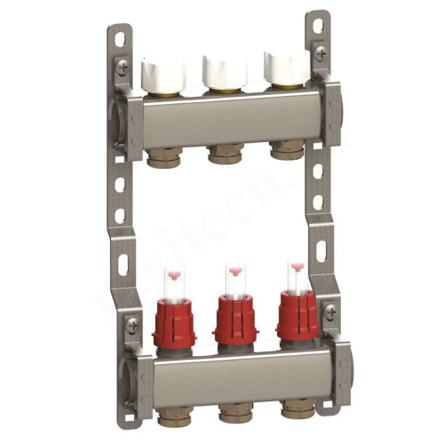 Коллектор General Fittings CX 1"х3/4", 3вых., c клапанами, с расходомерами, сталь нерж.