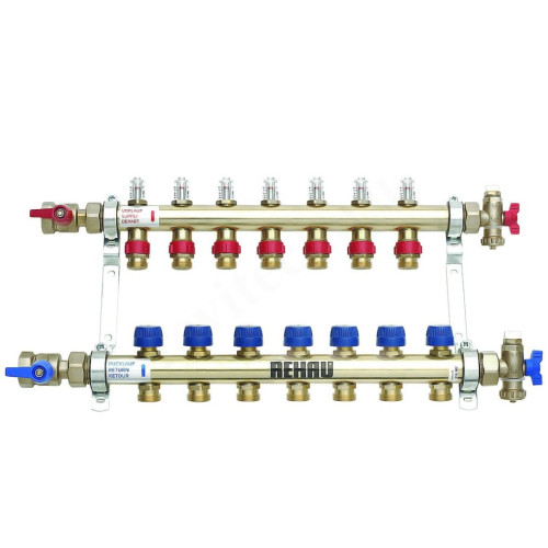 Коллектор Rehau HKV-D 1"х3/4", 7вых., c клапанами, с расходомерами, сталь нерж., (компл), в сборе
