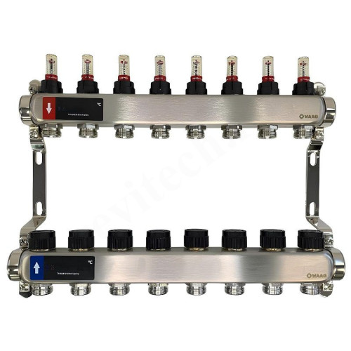 Коллектор WAAG 1"х3/4", 8вых., c клапанами, с расходомерами, сталь нерж.