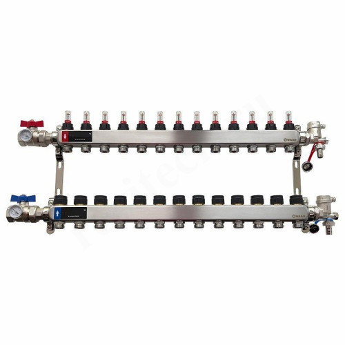 Коллектор WAAG 1"х3/4", 13вых., c клапанами, с расходомерами, сталь нерж., в сборе