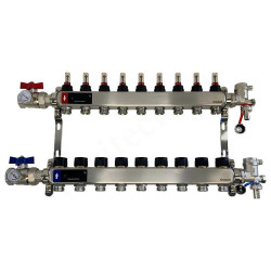 Коллектор WAAG 1"х3/4", 9вых., c клапанами, с расходомерами, сталь нерж., в сборе