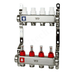 Коллектор RTP 1"х3/4", 4вых., c клапанами, с расходомерами, сталь нерж., белый