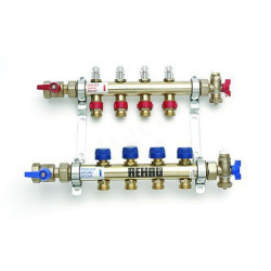 Коллектор Rehau HKV-D 1"х3/4", 9вых., c клапанами, с расходомерами, сталь нерж., (компл), в сборе