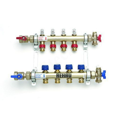 Коллектор Rehau HKV-D 1"х3/4", 9вых., c клапанами, с расходомерами, сталь нерж., (компл), в сборе