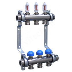 Коллектор Watts HKV 2013A-VA 1"х3/4", 3вых., c клапанами, с расходомерами, сталь нерж., (компл)