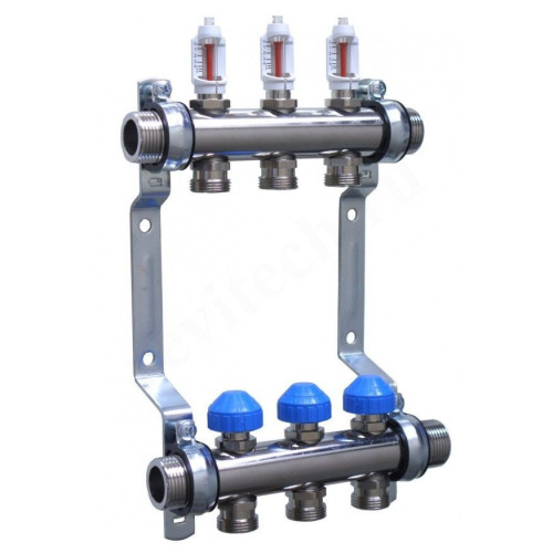 Коллектор Watts HKV 2013A-VA 1"х3/4", 3вых., c клапанами, с расходомерами, сталь нерж., (компл)