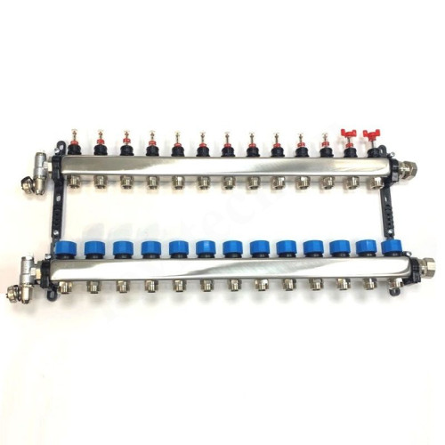 Коллектор Henco UFH-MDSS 1"х3/4", 13вых., c клапанами, с расходомерами, сталь нерж., (компл), в сбор