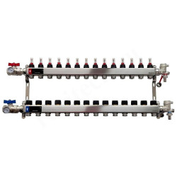 Коллектор WAAG 1"х3/4", 14вых., c клапанами, с расходомерами, сталь нерж., в сборе