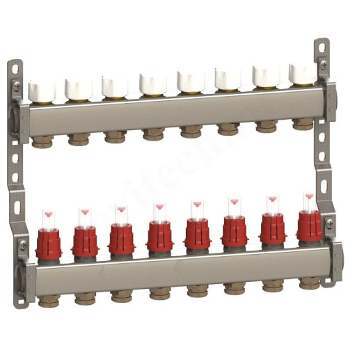 Коллектор General Fittings CX 1"х3/4", 8вых., c клапанами, с расходомерами, сталь нерж.