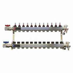 Коллектор WAAG 1"х3/4", 12вых., c клапанами, с расходомерами, сталь нерж., в сборе