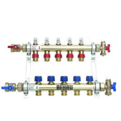 Коллектор Rehau HKV-D 1"х3/4", 5вых., c клапанами, с расходомерами, сталь нерж., (компл), в сборе