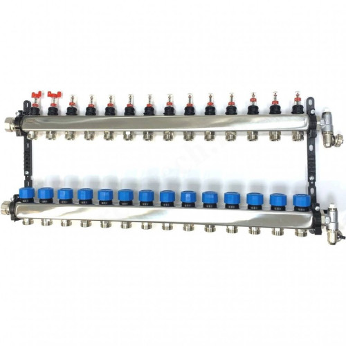 Коллектор Henco UFH-MDSS 1"х3/4", 14вых., c клапанами, с расходомерами, сталь нерж., (компл), в сбор