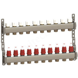 Коллектор General Fittings CX 1"х3/4", 10вых., c клапанами, с расходомерами, сталь нерж.