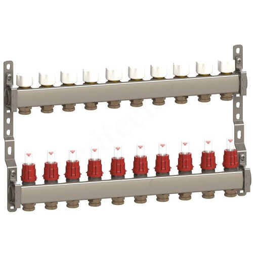 Коллектор General Fittings CX 1"х3/4", 10вых., c клапанами, с расходомерами, сталь нерж.