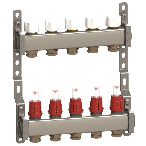 Коллектор General Fittings CX 1"х3/4", 5вых., c клапанами, с расходомерами, сталь нерж.