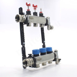 Коллектор Henco UFH-MDSS 1"х3/4", 3вых., c клапанами, с расходомерами, сталь нерж., (компл), в сборе
