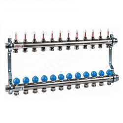 Коллектор Watts HKV 2013A-VA 1"х3/4", 12вых., c клапанами, с расходомерами, сталь нерж., (компл)