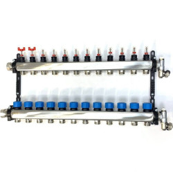 Коллектор Henco UFH-MDSS 1"х3/4", 12вых., c клапанами, с расходомерами, сталь нерж., (компл), в сбор