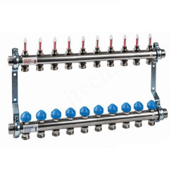 Коллектор Watts HKV 2013A-VA 1"х3/4", 10вых., c клапанами, с расходомерами, сталь нерж., (компл)