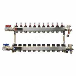 Коллектор WAAG 1"х3/4", 11вых., c клапанами, с расходомерами, сталь нерж., в сборе