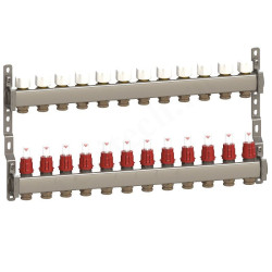 Коллектор General Fittings CX 1"х3/4", 12вых., c клапанами, с расходомерами, сталь нерж.