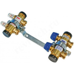 Коллектор Henco UFH 060504-MD 1"х3/4", 4вых., c клапанами, с расходомерами, латунь, (компл)