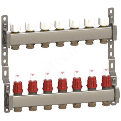 Коллектор General Fittings CX 1"х3/4", 7вых., c клапанами, с расходомерами, сталь нерж.