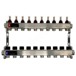 Коллектор WAAG 1"х3/4", 10вых., c клапанами, с расходомерами, сталь нерж.
