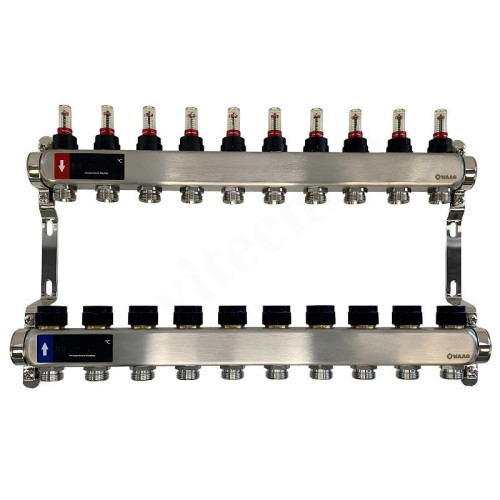 Коллектор WAAG 1"х3/4", 10вых., c клапанами, с расходомерами, сталь нерж.