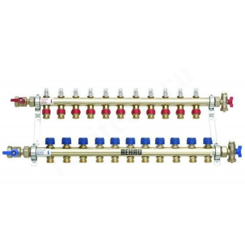 Коллектор Rehau HKV-D 1"х3/4", 11вых., c клапанами, с расходомерами, сталь нерж., (компл), в сборе