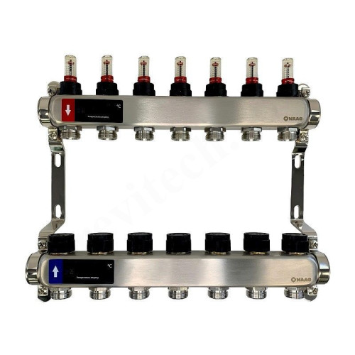 Коллектор WAAG 1"х3/4", 7вых., c клапанами, с расходомерами, сталь нерж.