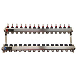 Коллектор WAAG 1"х3/4", 15вых., c клапанами, с расходомерами, сталь нерж.