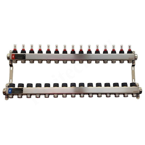 Коллектор WAAG 1"х3/4", 15вых., c клапанами, с расходомерами, сталь нерж.
