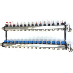Коллектор Henco UFH-MDSS 1"х3/4", 15вых., c клапанами, с расходомерами, сталь нерж., (компл), в сбор