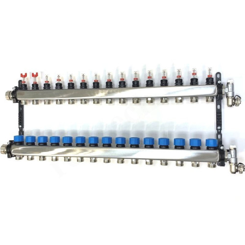 Коллектор Henco UFH-MDSS 1"х3/4", 15вых., c клапанами, с расходомерами, сталь нерж., (компл), в сбор