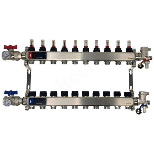 Коллектор WAAG 1"х3/4", 10вых., c клапанами, с расходомерами, сталь нерж., в сборе