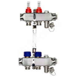 Коллектор Ридан SSM-RF 2 1"х3/4", 2вых., c клапанами, с расходомерами, сталь нерж., синий, в сборе