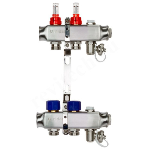 Коллектор Ридан SSM-RF 2 1"х3/4", 2вых., c клапанами, с расходомерами, сталь нерж., синий, в сборе