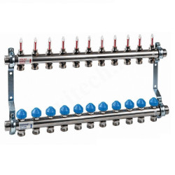 Коллектор Watts HKV 2013A-VA 1"х3/4", 11вых., c клапанами, с расходомерами, сталь нерж., (компл)