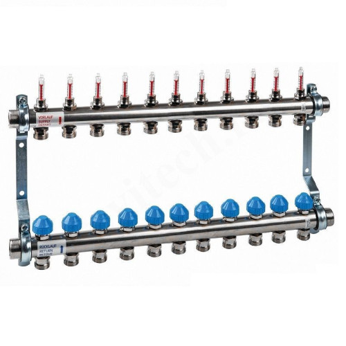 Коллектор Watts HKV 2013A-VA 1"х3/4", 11вых., c клапанами, с расходомерами, сталь нерж., (компл)