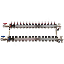 Коллектор WAAG 1"х3/4", 15вых., c клапанами, с расходомерами, сталь нерж., в сборе