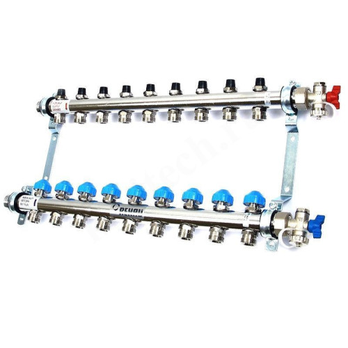 Коллектор Rehau HKV 1"х3/4", 9вых., c клапанами, сталь нерж., (компл), в сборе